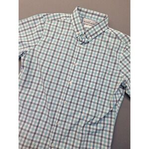 Mizzen + Main Leeward Men's Large Trim Fit Aqua Grey White Check  Button Down